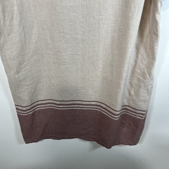 Pou Nou 100% Linen Shirt Dress Women’s Size Large Tan Red Beach Pockets - Picture 9 of 9